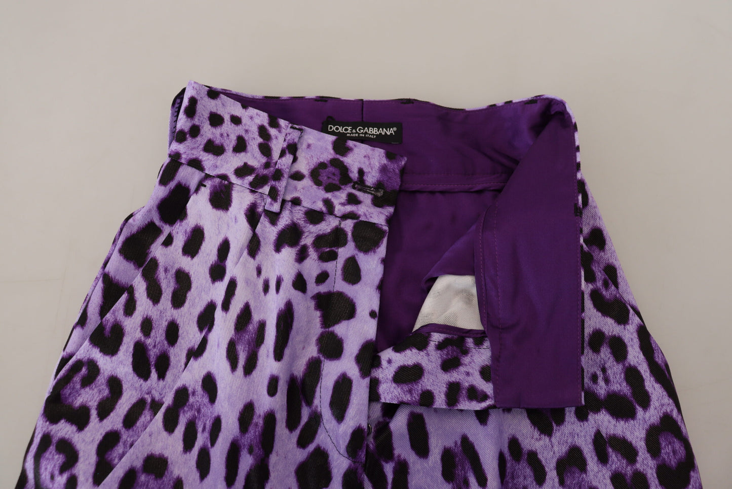 Pantalon taille haute imprimé léopard violet Dolce & Gabbana