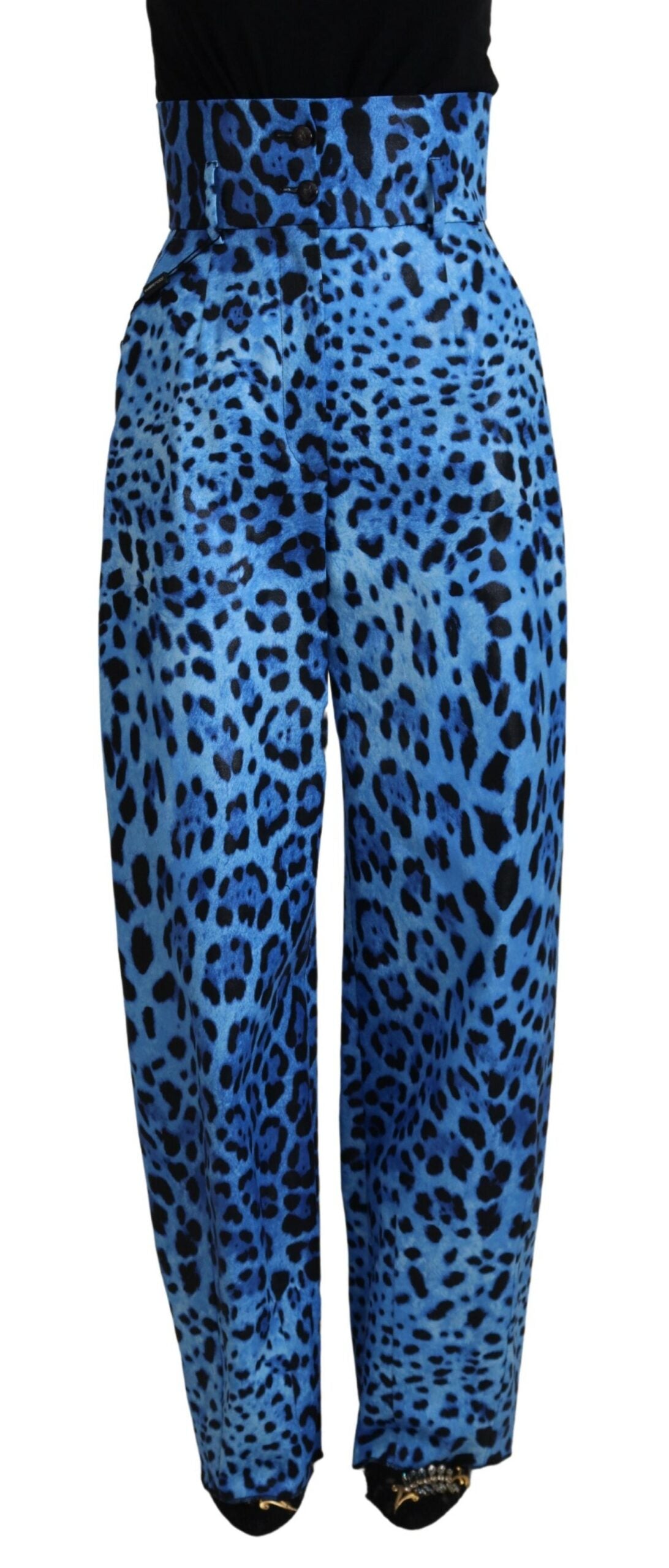 Pantalon taille haute imprimé léopard bleu Dolce & Gabbana