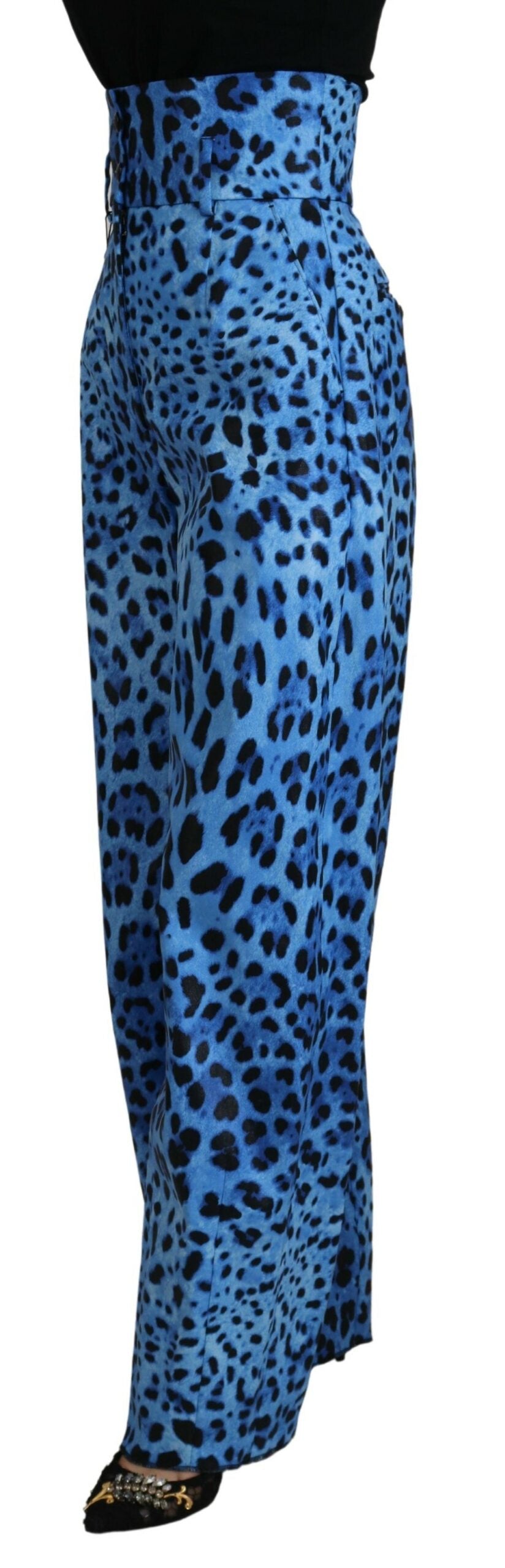 Pantalon taille haute imprimé léopard bleu Dolce & Gabbana