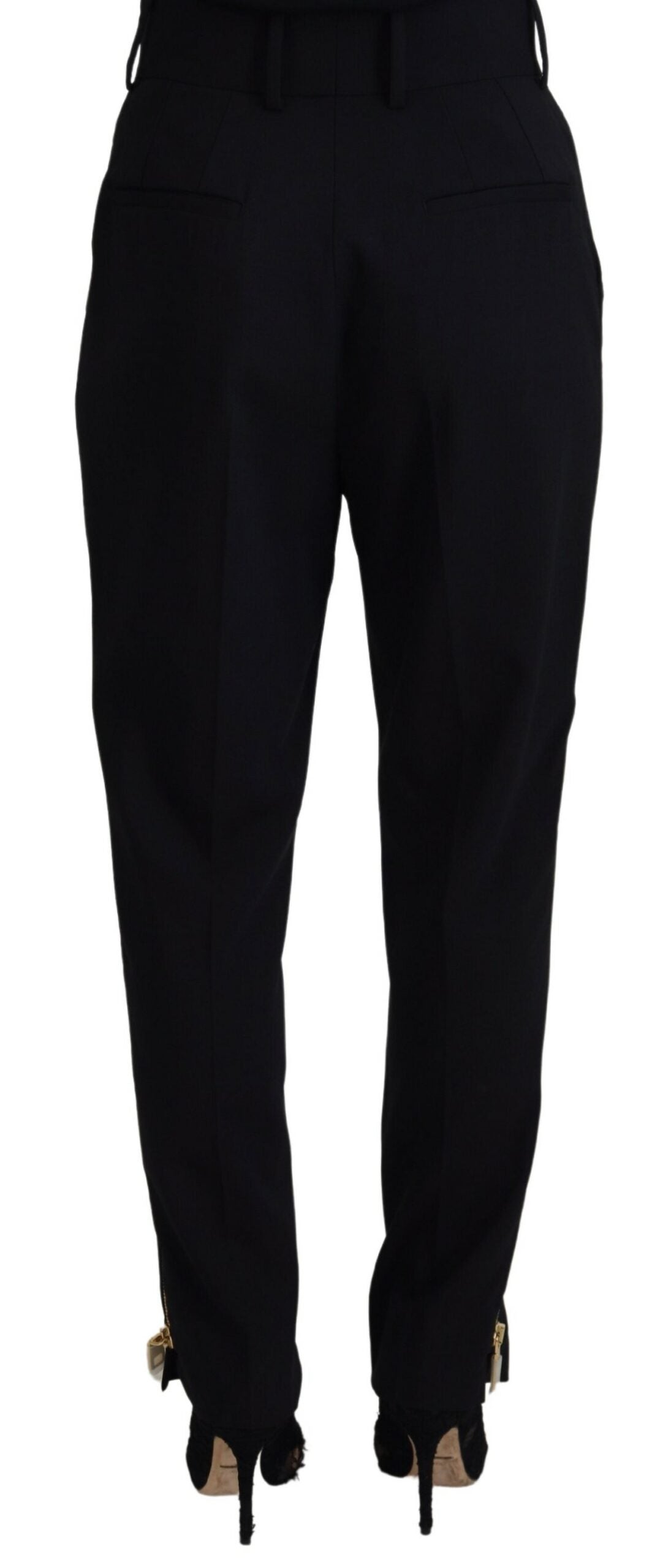 Pantalon fuselé taille haute en laine noire Dolce & Gabbana
