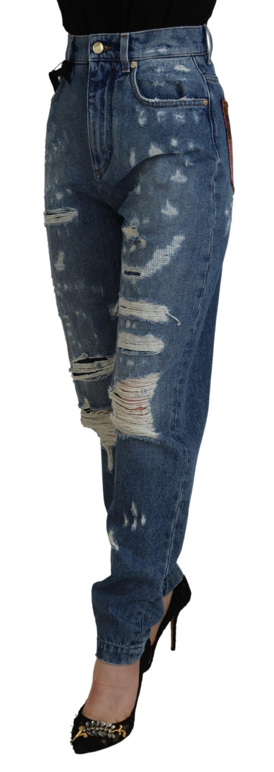 Jean skinny en coton bleu déchiré Dolce & Gabbana