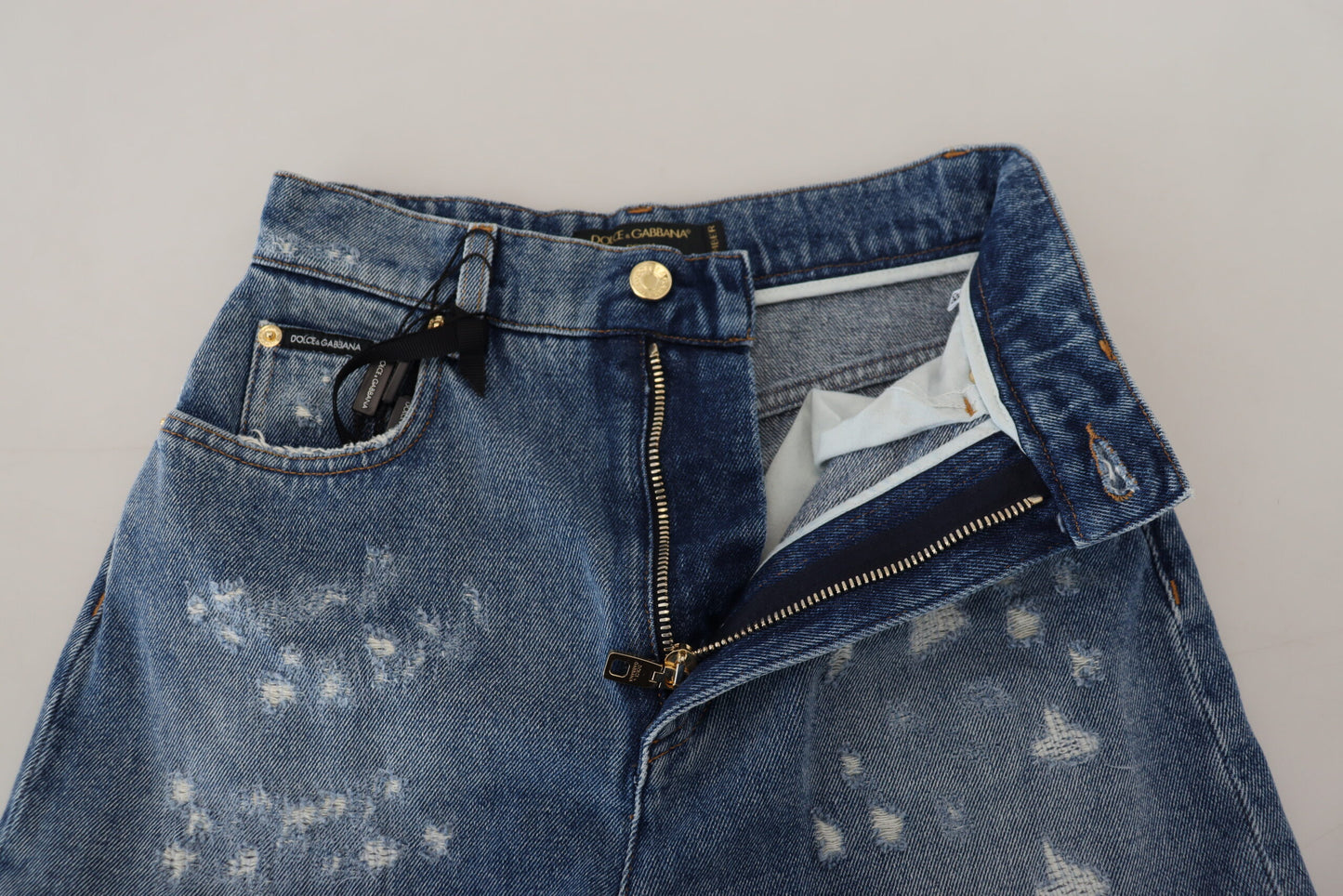 Jean skinny en coton bleu déchiré Dolce & Gabbana