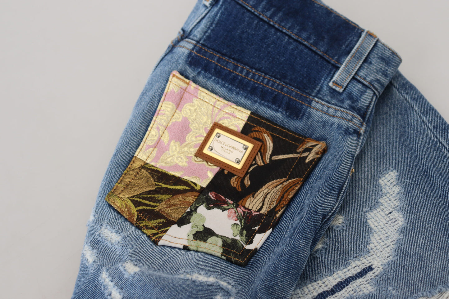 Jean skinny en coton bleu déchiré Dolce & Gabbana