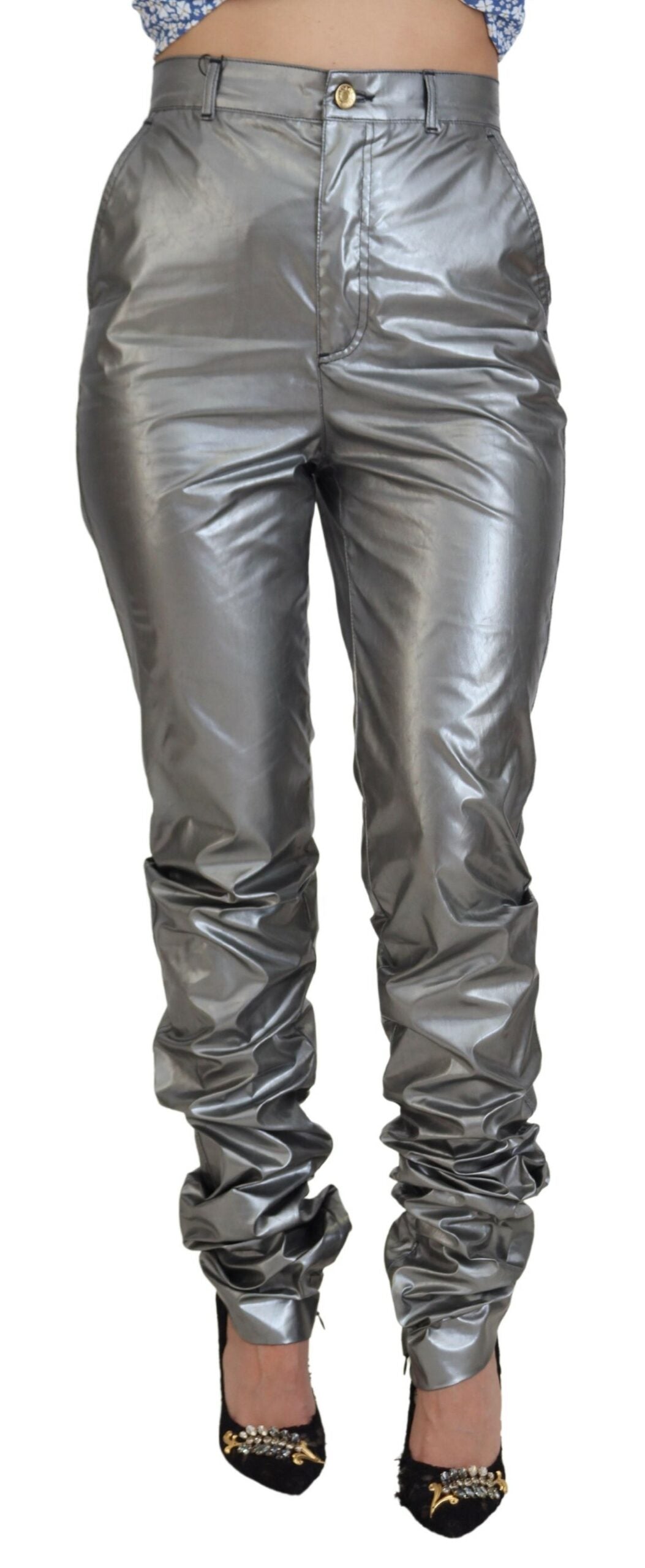 Pantalon skinny taille haute argenté métallisé Dolce & Gabbana