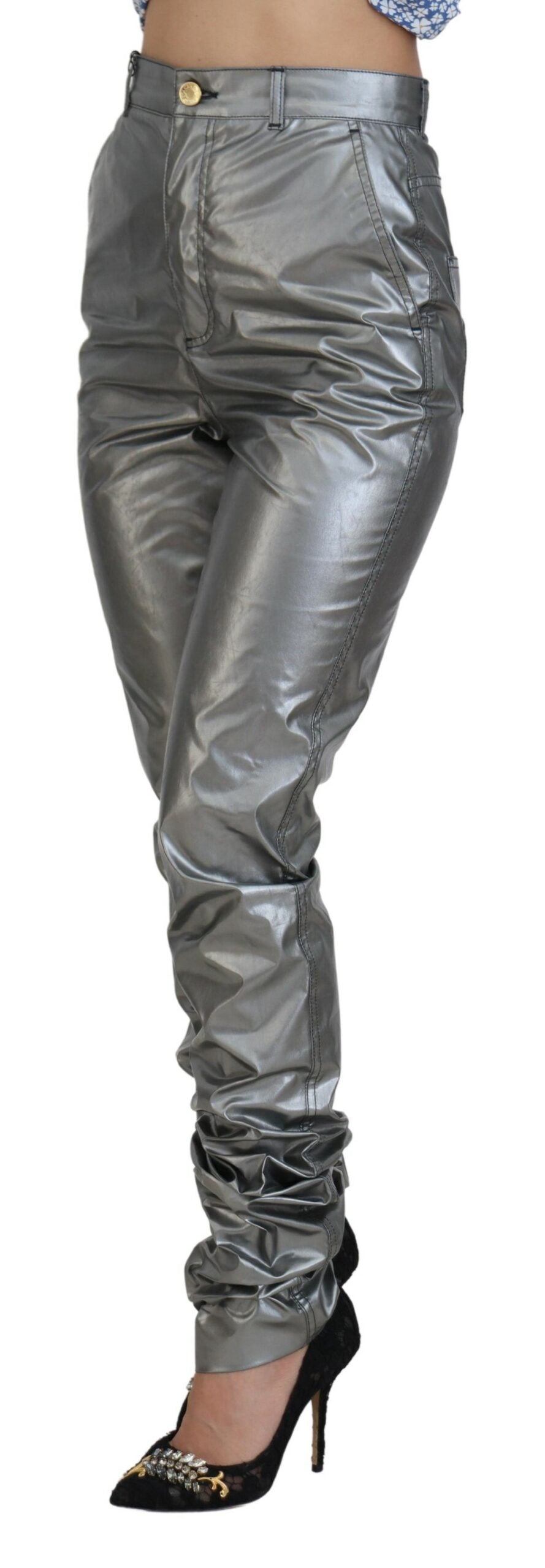 Pantalon skinny taille haute argenté métallisé Dolce & Gabbana