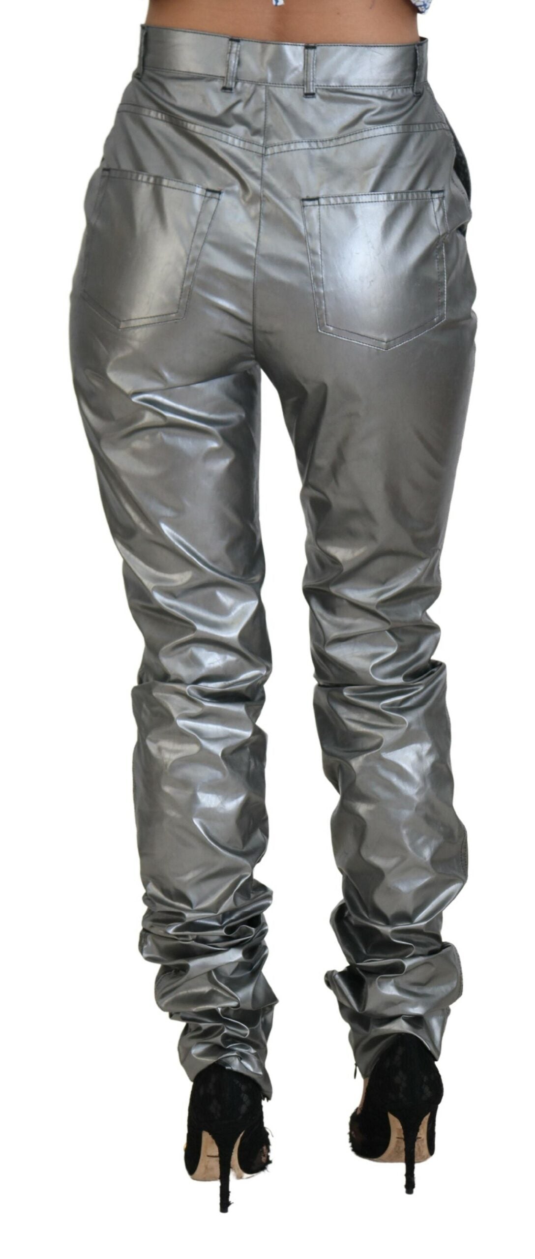 Pantalon skinny taille haute argenté métallisé Dolce & Gabbana