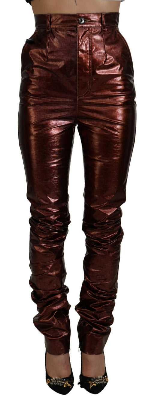 Dolce & Gabbana – Enge Jeans mit hoher Taille in Metallic-Bronze