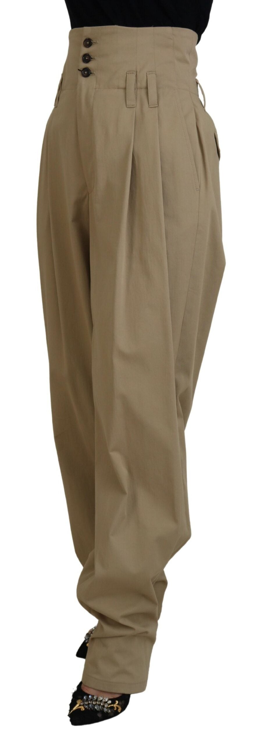 Pantalon fuselé taille haute en coton marron Dolce & Gabbana