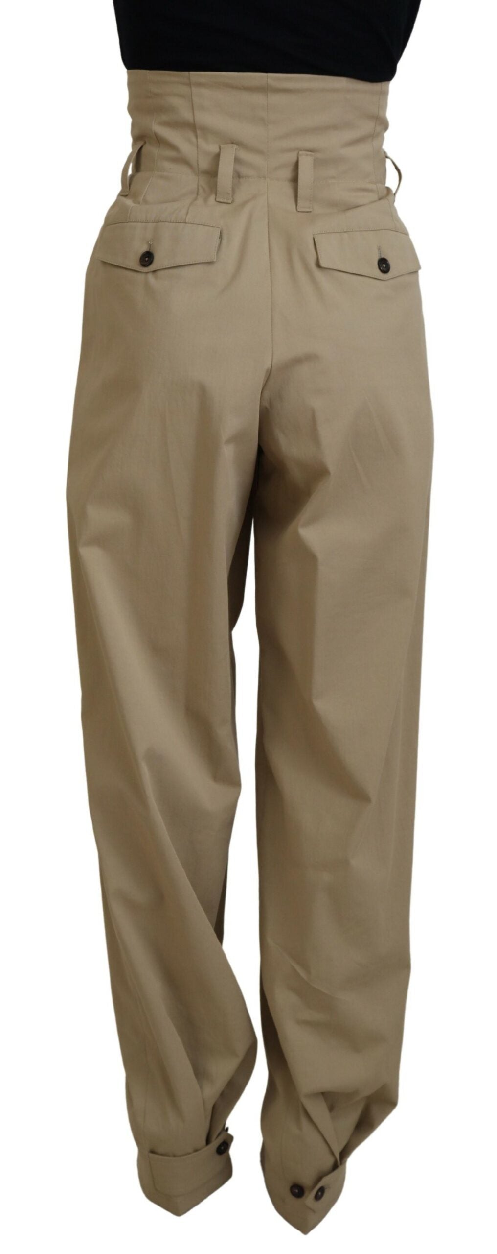 Pantalon fuselé taille haute en coton marron Dolce & Gabbana