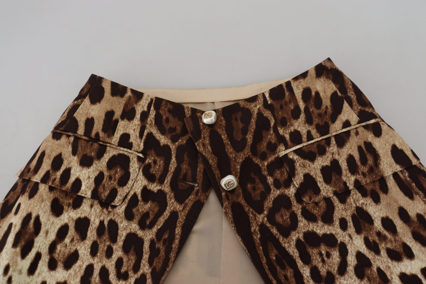 Mini-jupe trapèze en laine à imprimé léopard marron Dolce & Gabbana