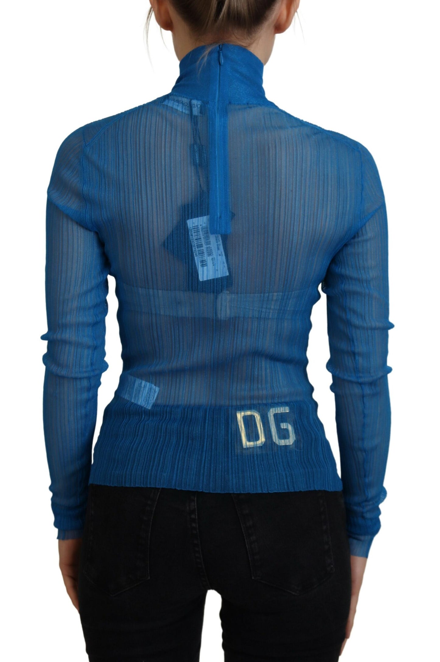 Chemisier à manches longues et col roulé en maille bleue Dolce & Gabbana