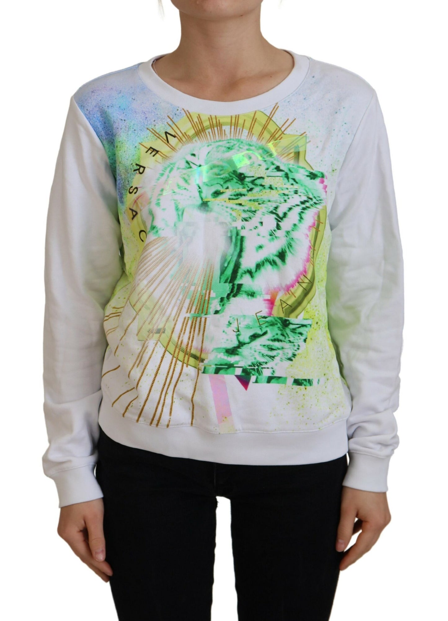 Pull à manches longues blanc à imprimé graphique Versace Jeans