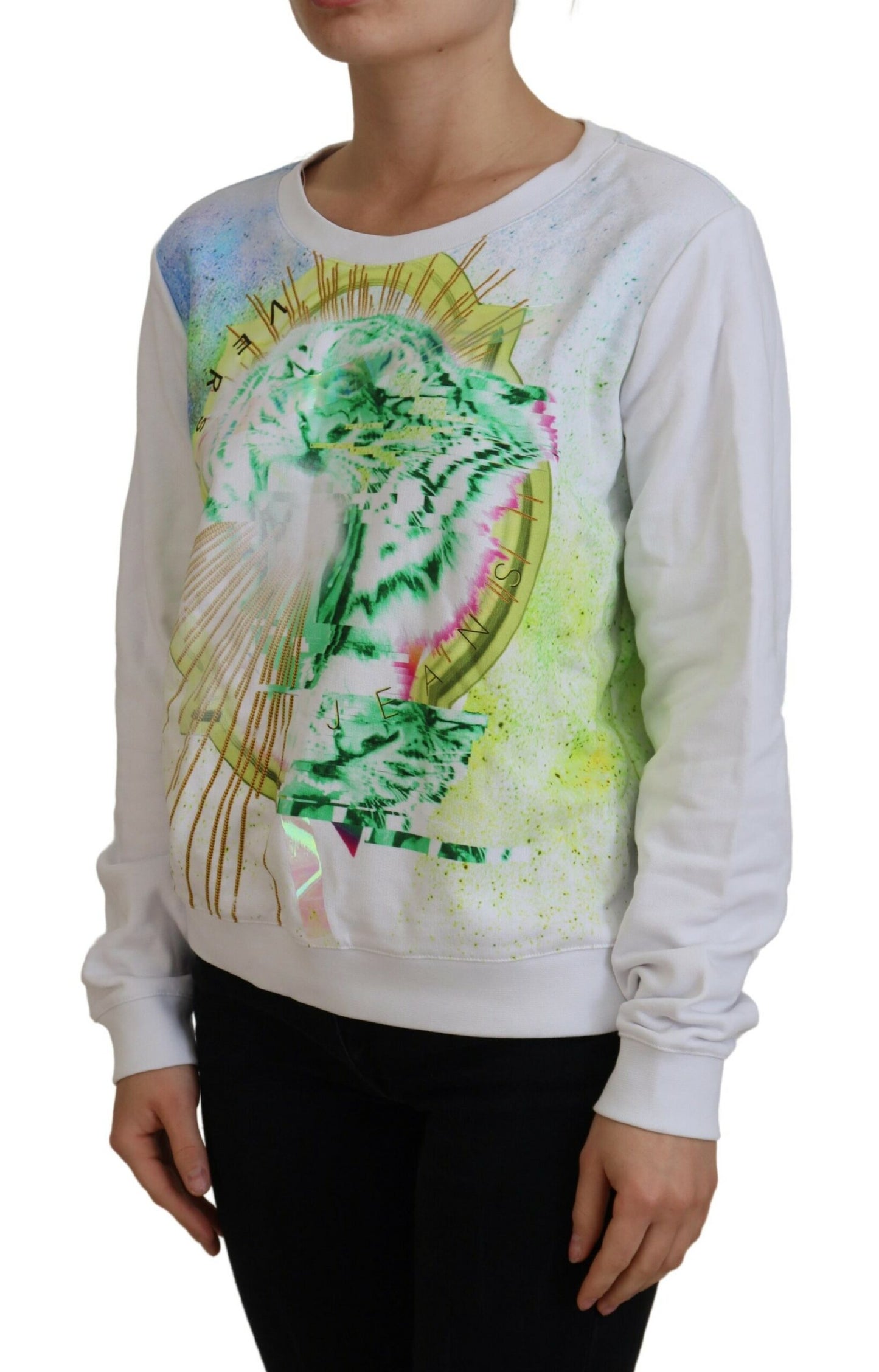 Pull à manches longues blanc à imprimé graphique Versace Jeans