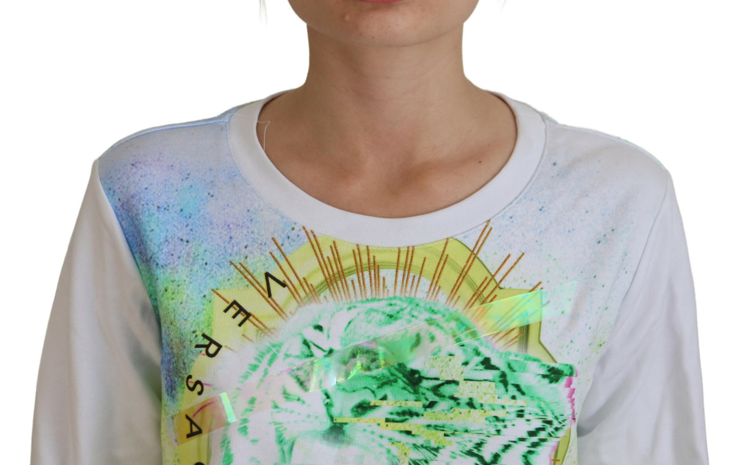 Pull à manches longues blanc à imprimé graphique Versace Jeans