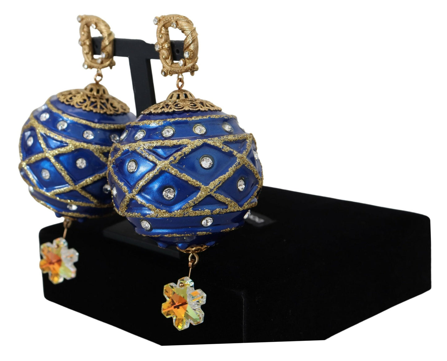 Boucles d'oreilles à clip Dolce & Gabbana en laiton doré et cristal bleu