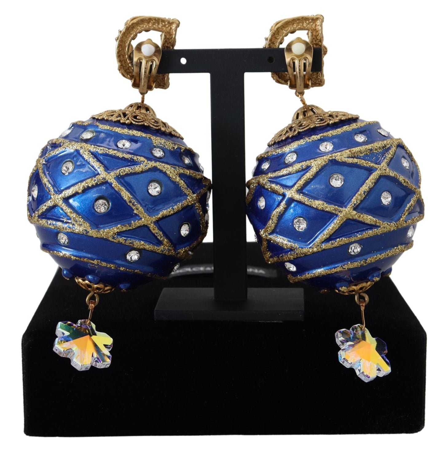 Boucles d'oreilles à clip Dolce & Gabbana en laiton doré et cristal bleu