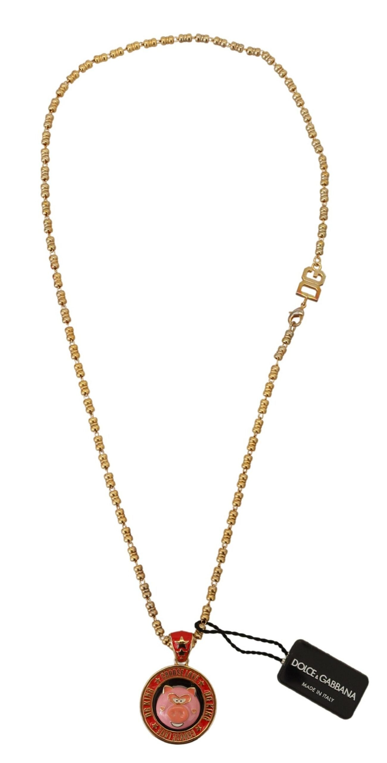 Collier Dolce & Gabbana avec pendentif logo SUPER PIG en laiton doré