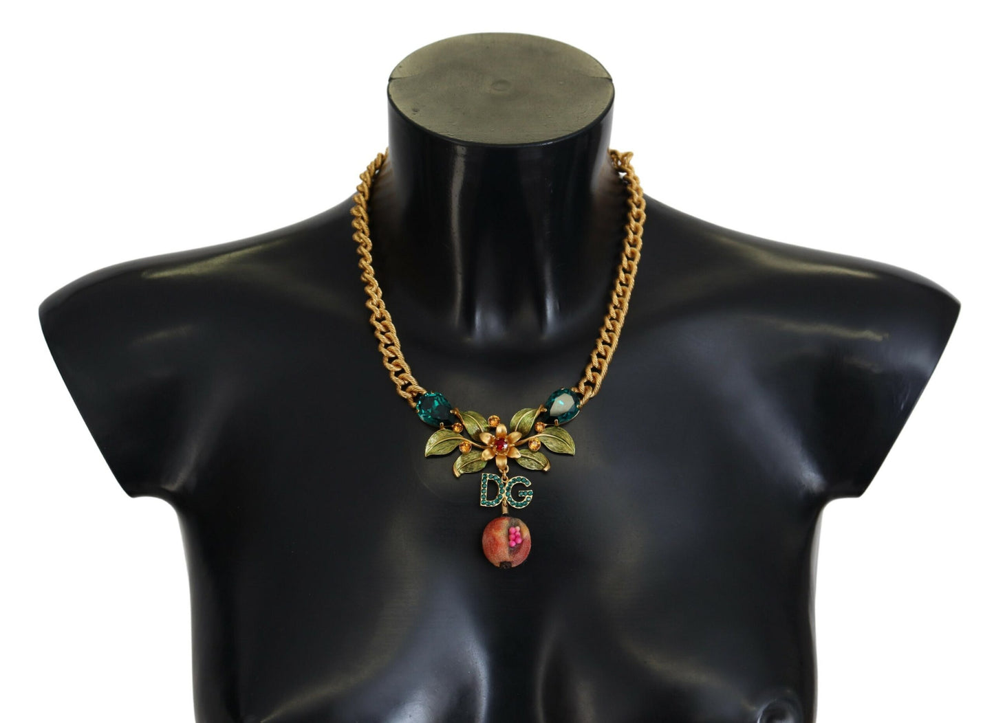 Collier Dolce & Gabbana en laiton doré avec logo en cristal et motif floral fruité