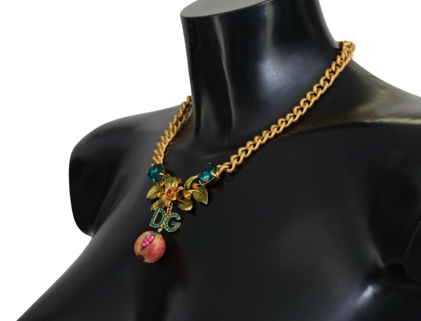 Collier Dolce & Gabbana en laiton doré avec logo en cristal et motif floral fruité