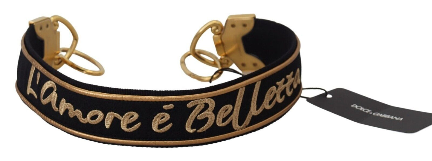 Sac à bandoulière en laiton imprimé logo Dolce & Gabbana noir et doré