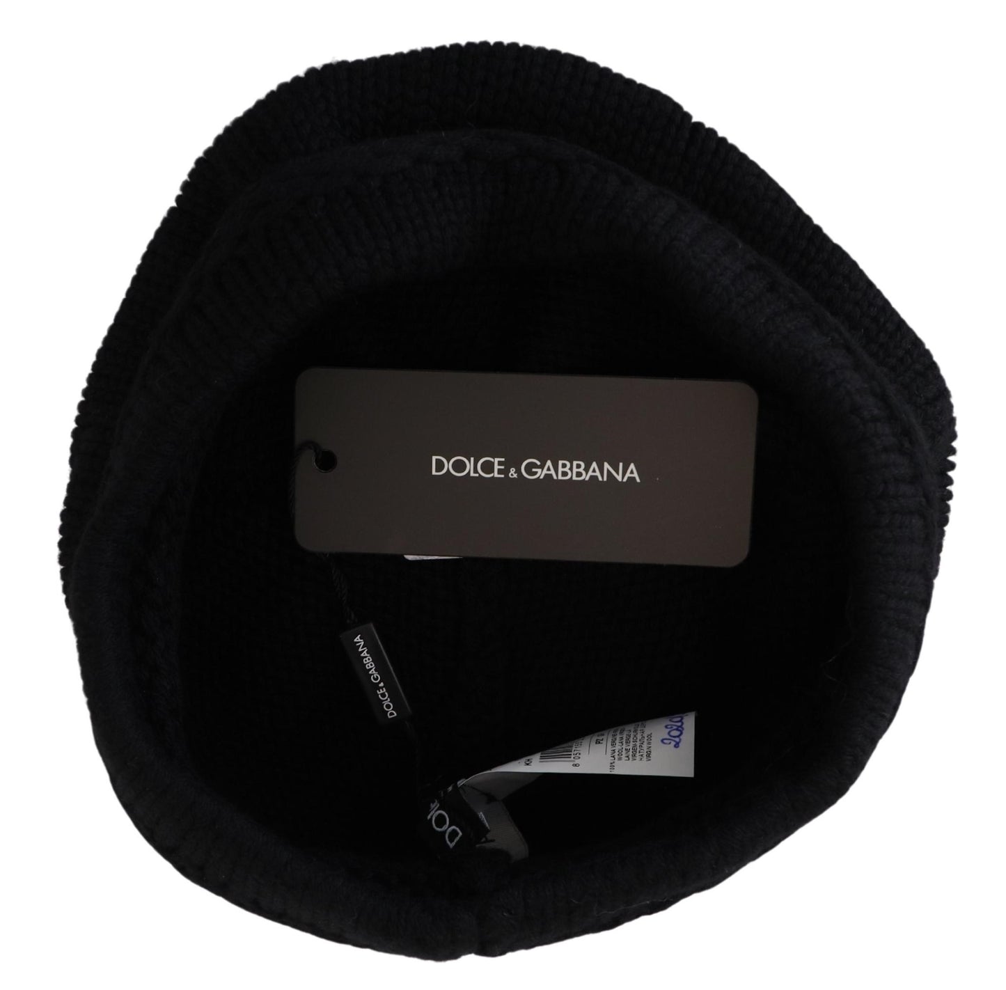 Bonnet d'hiver en laine vierge noire Dolce & Gabbana pour femme