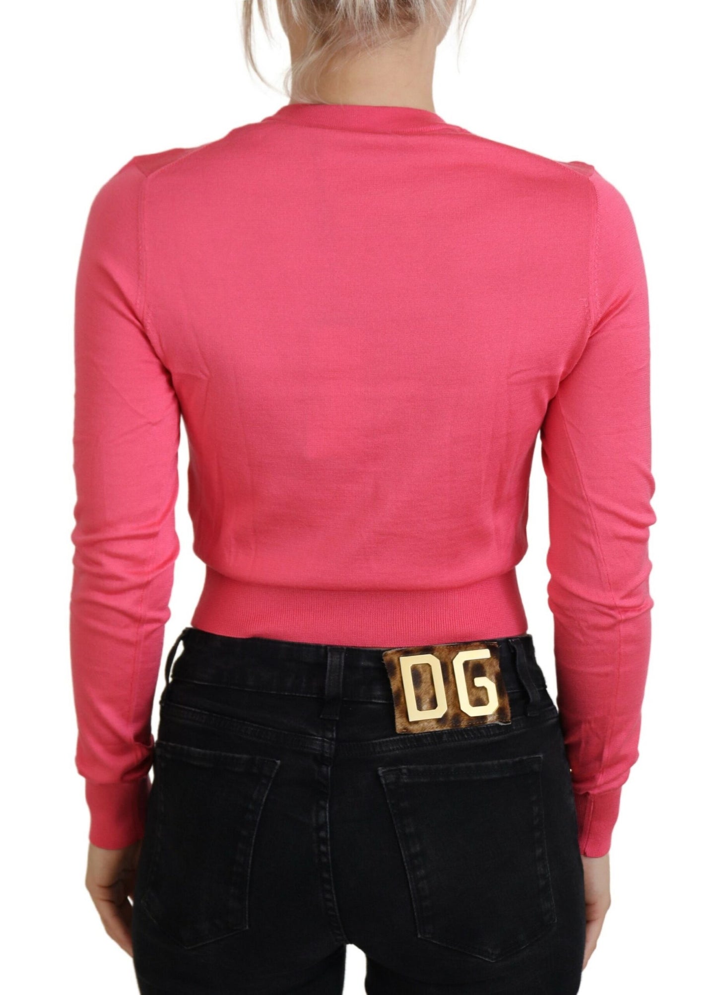Pull court à col ras du cou en soie rose Dolce & Gabbana