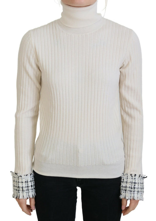 Dolce & Gabbana – Elfenbeinfarbener Rollkragenpullover mit Distressed-Manschetten