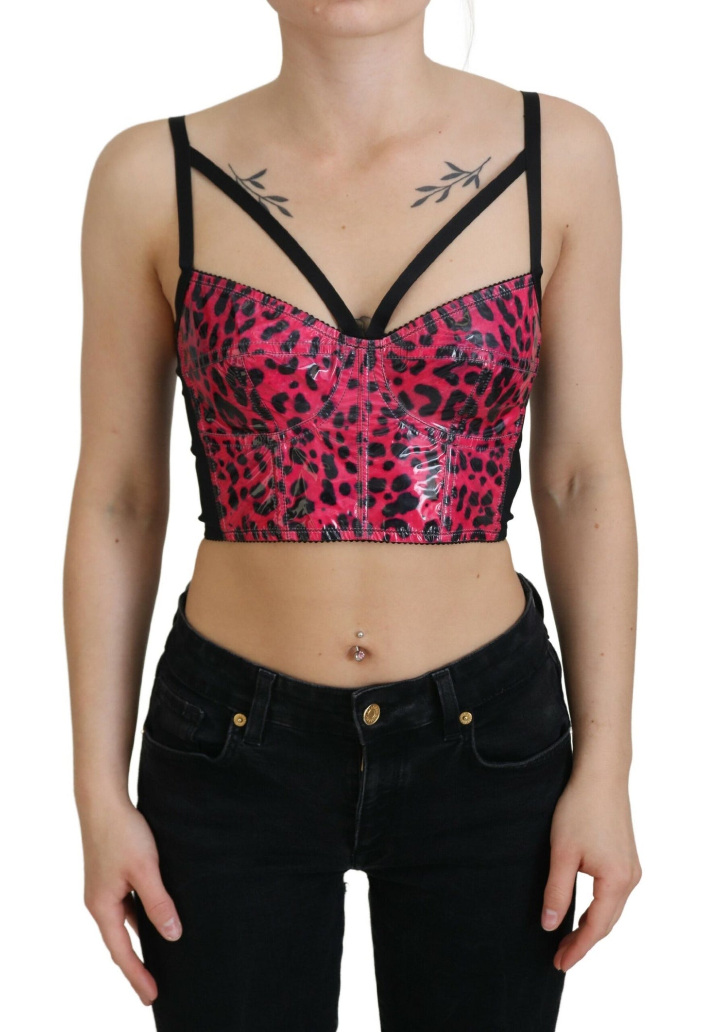 Dolce & Gabbana - Haut bustier court à imprimé léopard rose