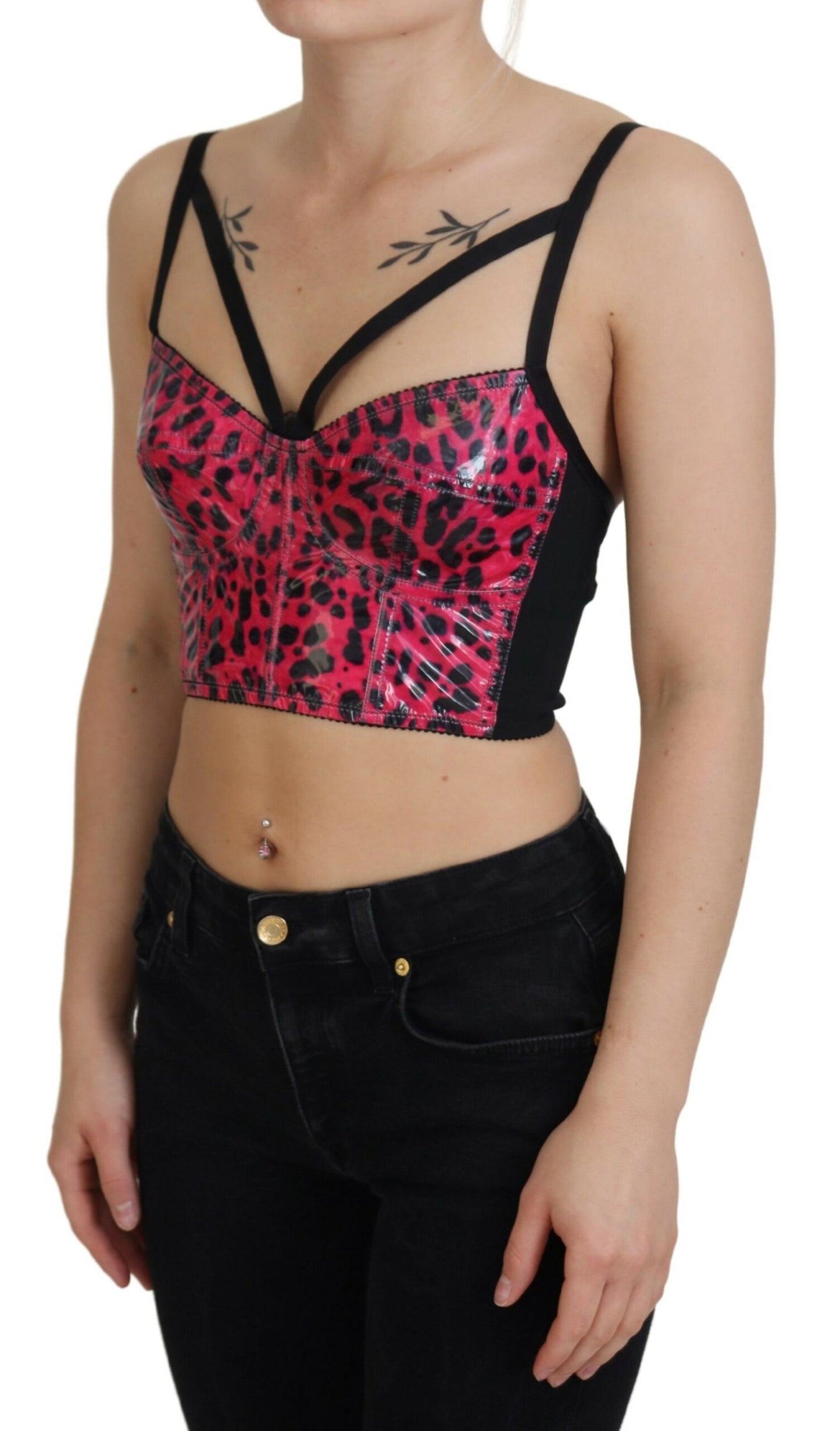 Dolce & Gabbana - Haut bustier court à imprimé léopard rose