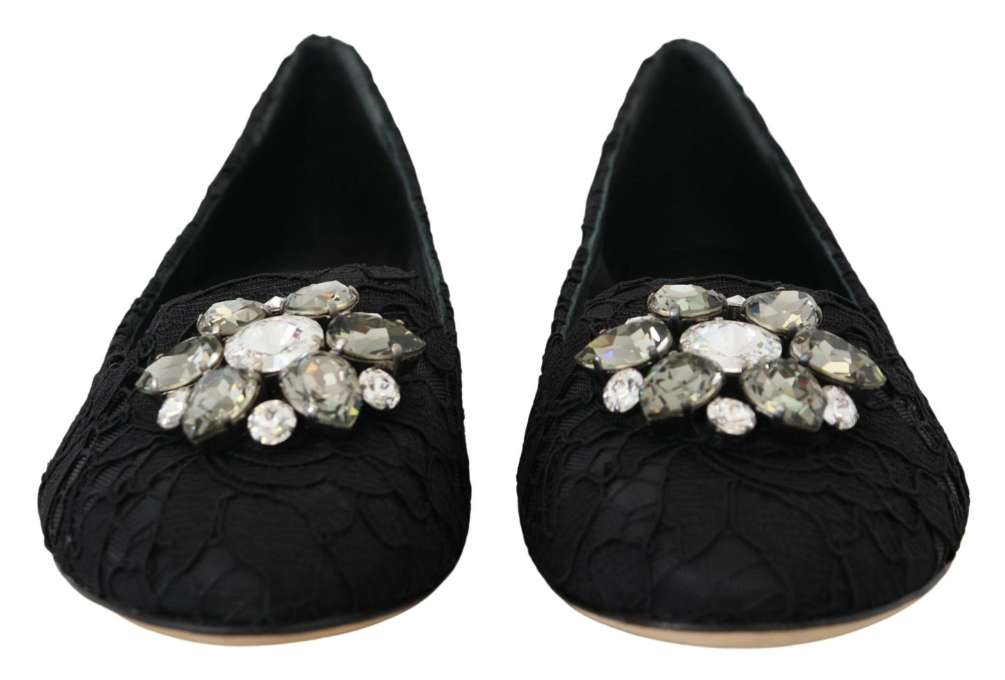 Chaussures plates en dentelle et cristaux Dolce & Gabbana Taormina noires