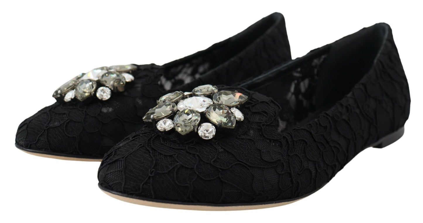 Chaussures plates en dentelle et cristaux Dolce & Gabbana Taormina noires