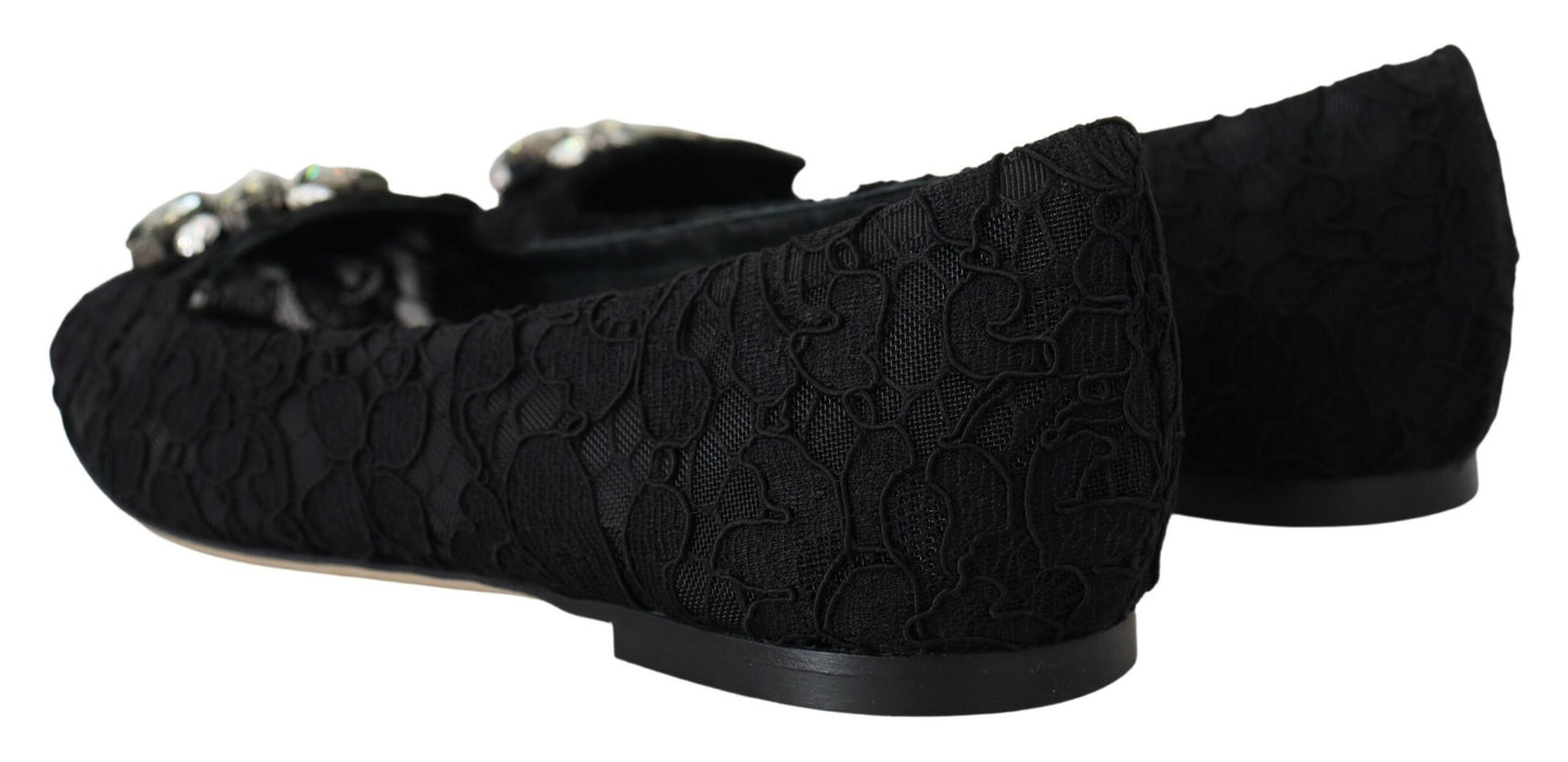 Chaussures plates en dentelle et cristaux Dolce & Gabbana Taormina noires