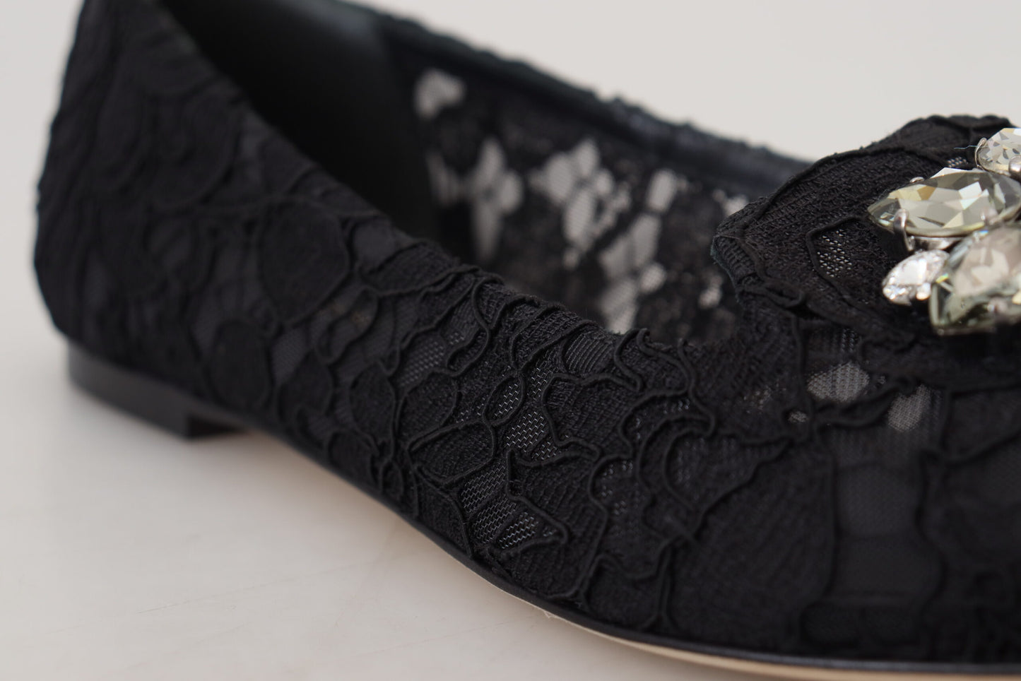 Chaussures plates en dentelle et cristaux Dolce & Gabbana Taormina noires