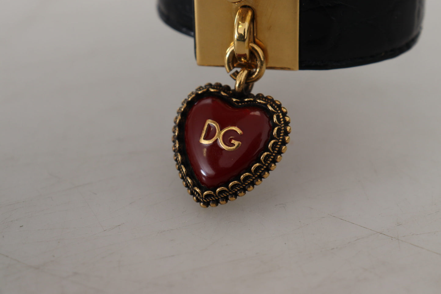 Bracelet porte-clés cœur DG en cuir Dauphine noir Dolce & Gabbana