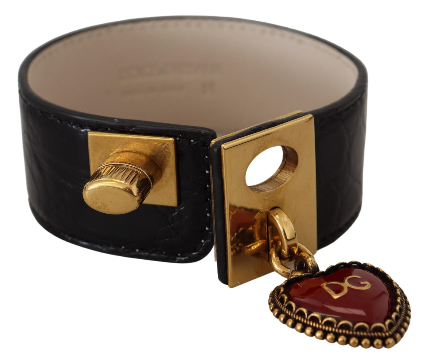 Bracelet porte-clés cœur DG en cuir Dauphine noir Dolce & Gabbana
