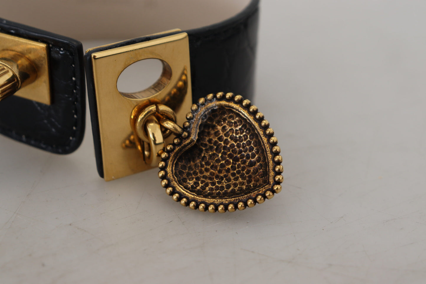 Bracelet porte-clés cœur DG en cuir Dauphine noir Dolce & Gabbana