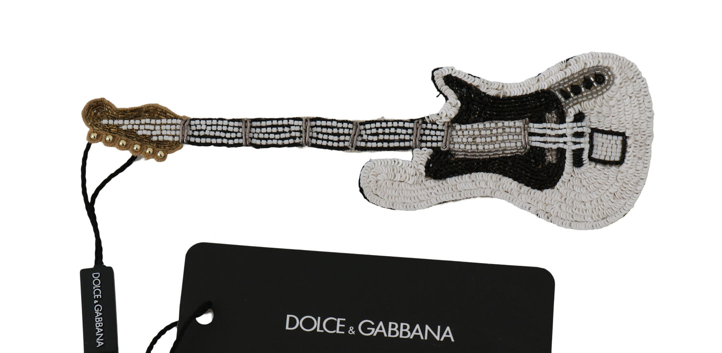 Broche guitare Dolce & Gabbana en laiton doré et perles