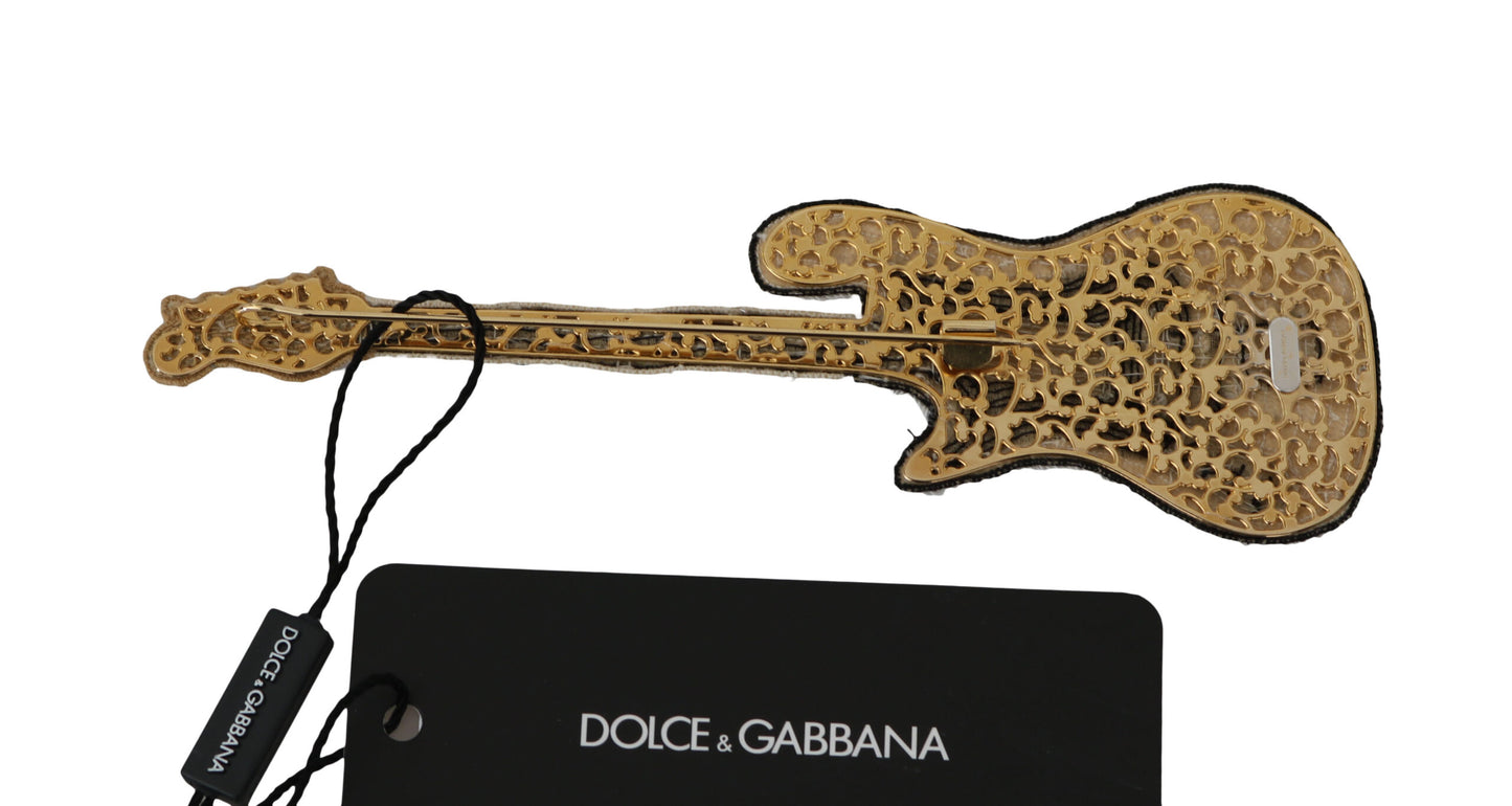 Broche guitare Dolce & Gabbana en laiton doré et perles