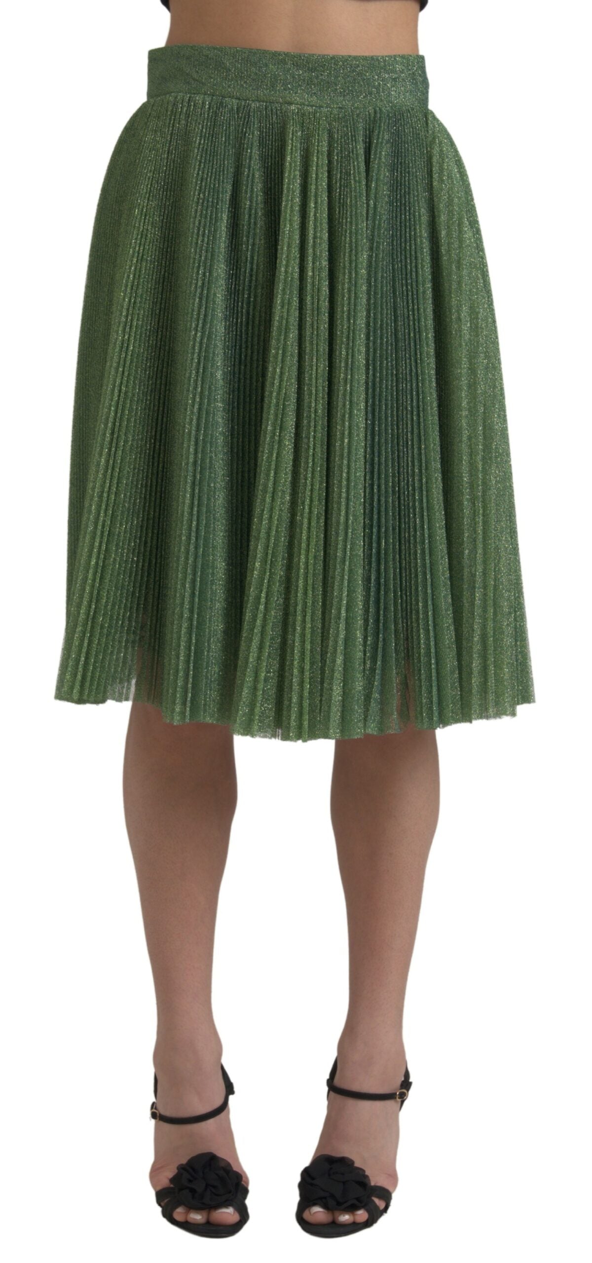 Jupe plissée taille haute trapèze vert métallisé Dolce & Gabbana
