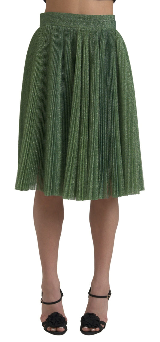 Jupe plissée taille haute trapèze vert métallisé Dolce & Gabbana
