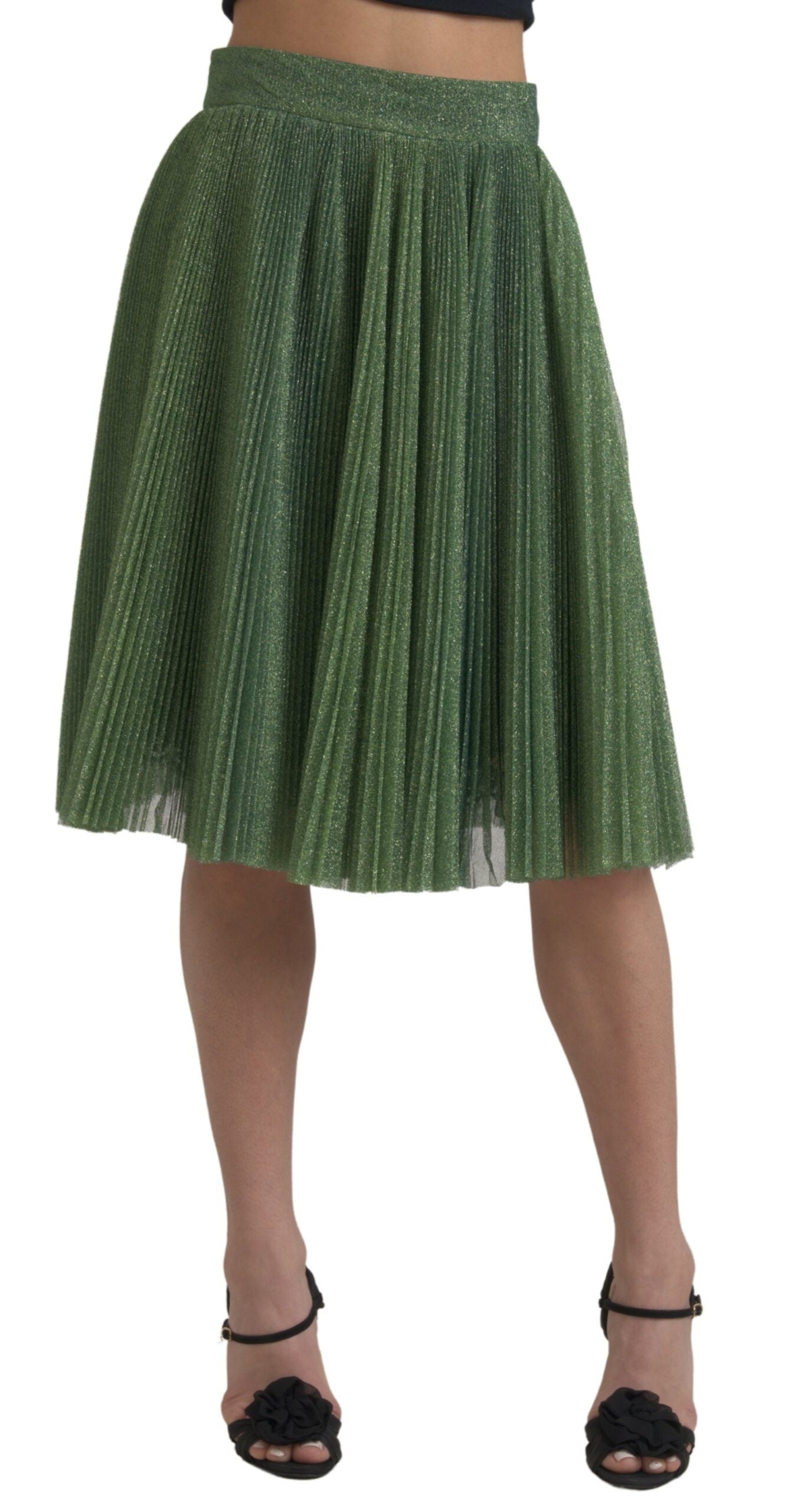 Jupe plissée taille haute trapèze vert métallisé Dolce & Gabbana