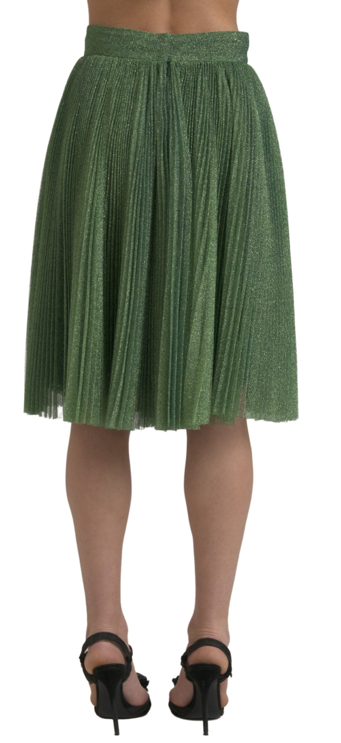 Jupe plissée taille haute trapèze vert métallisé Dolce & Gabbana