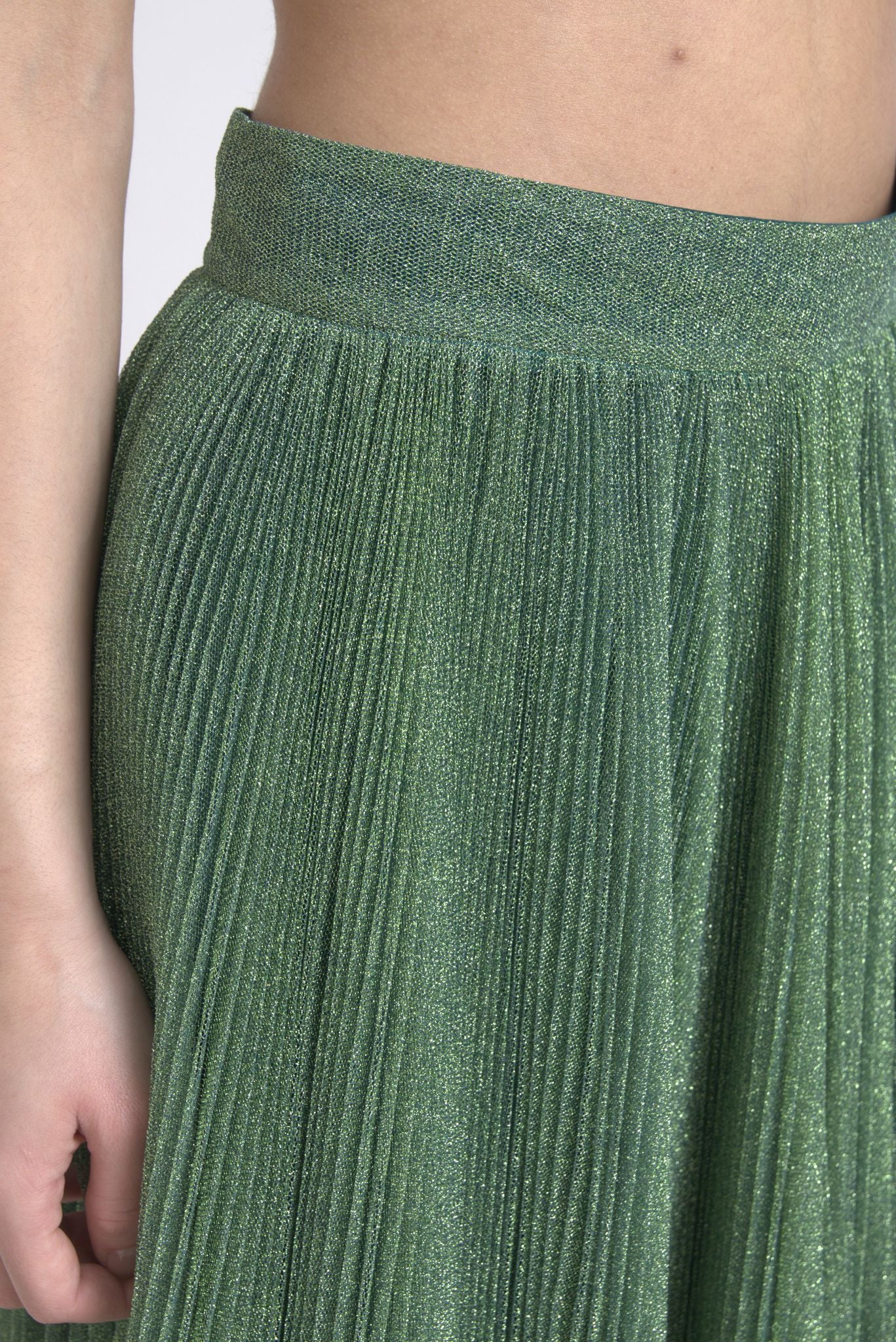Jupe plissée taille haute trapèze vert métallisé Dolce & Gabbana