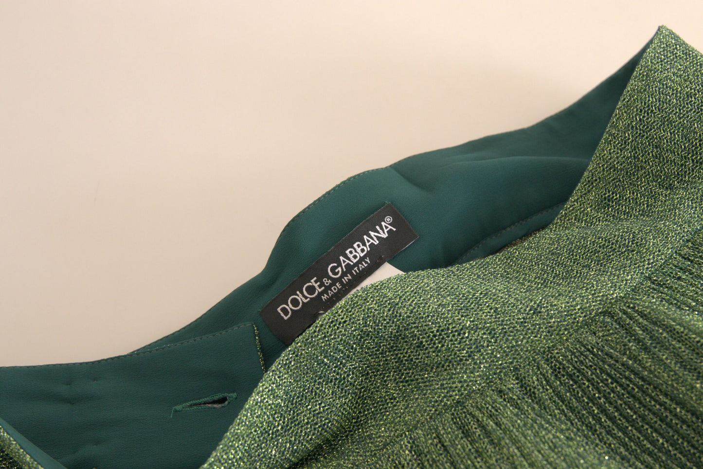 Jupe plissée taille haute trapèze vert métallisé Dolce & Gabbana