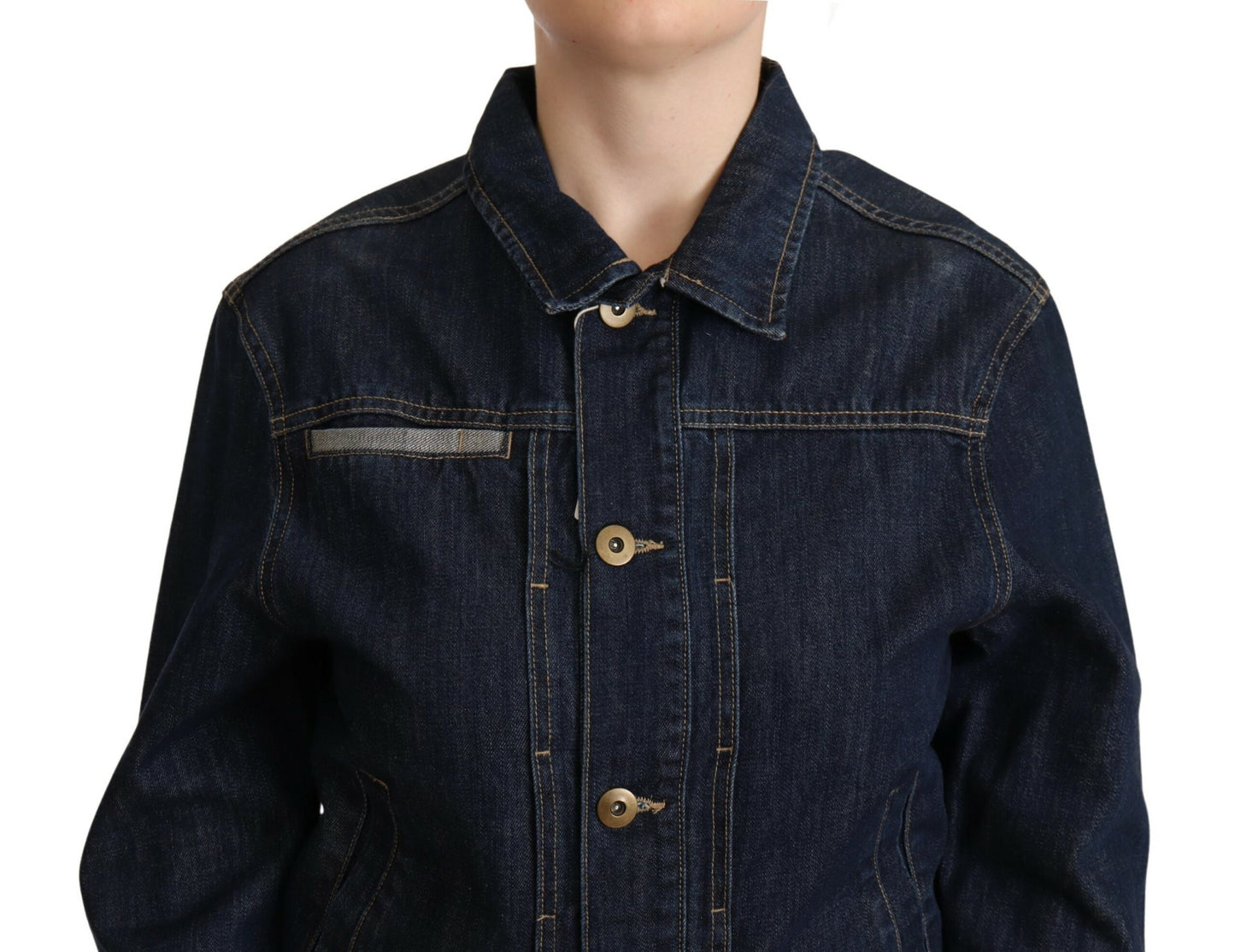 Veste en jean bleu foncé à manches longues et boutons Master Coat