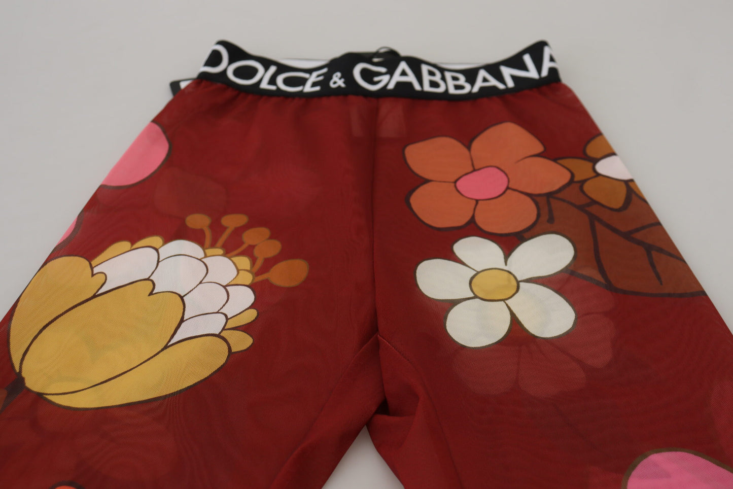 Dolce & Gabbana Rote Leggings mit Blumenmuster und Stretchbund