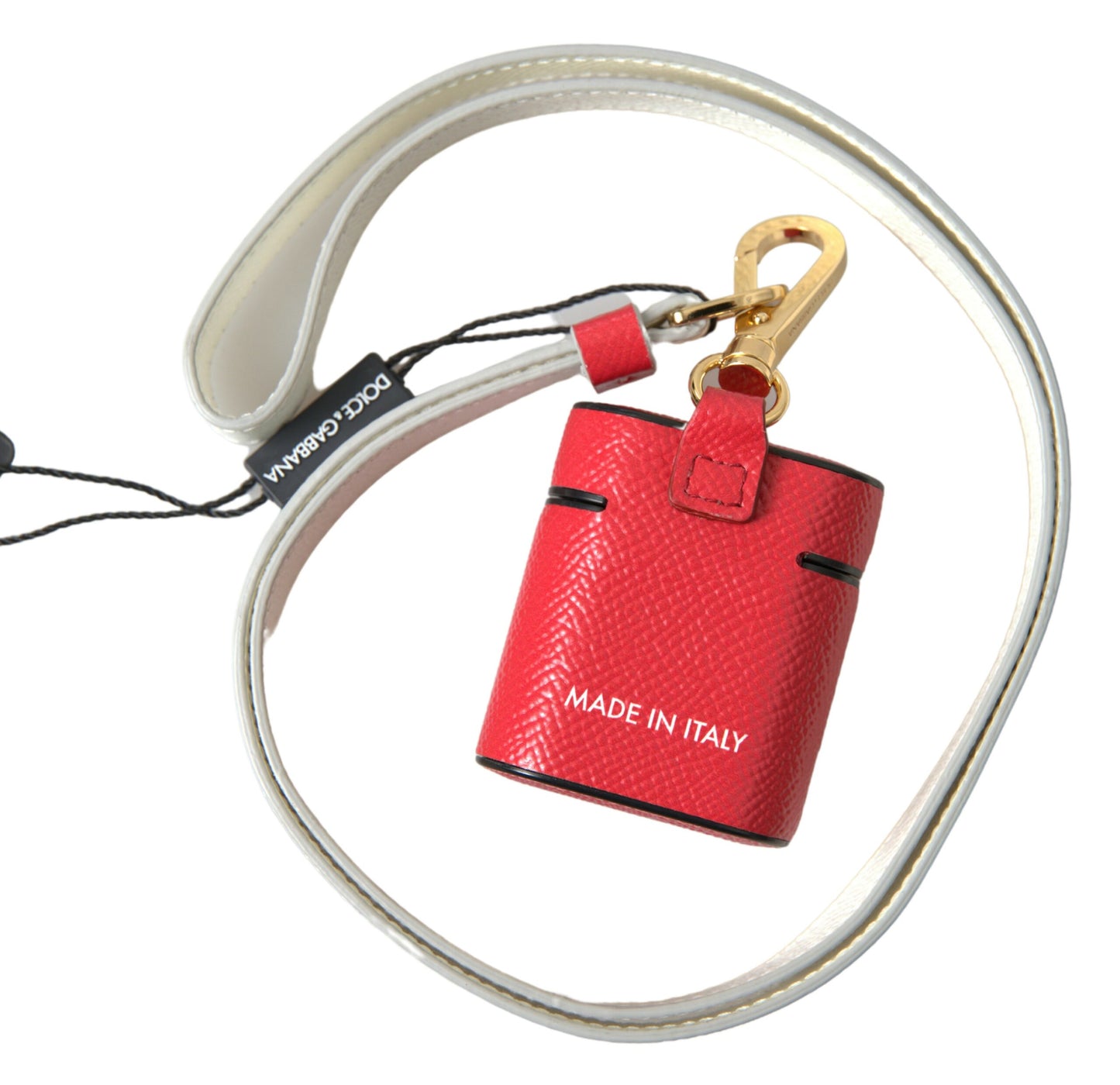 Dolce & Gabbana – Airpods-Hülle aus rotem Leder mit goldfarbenem Metall-Logoprint