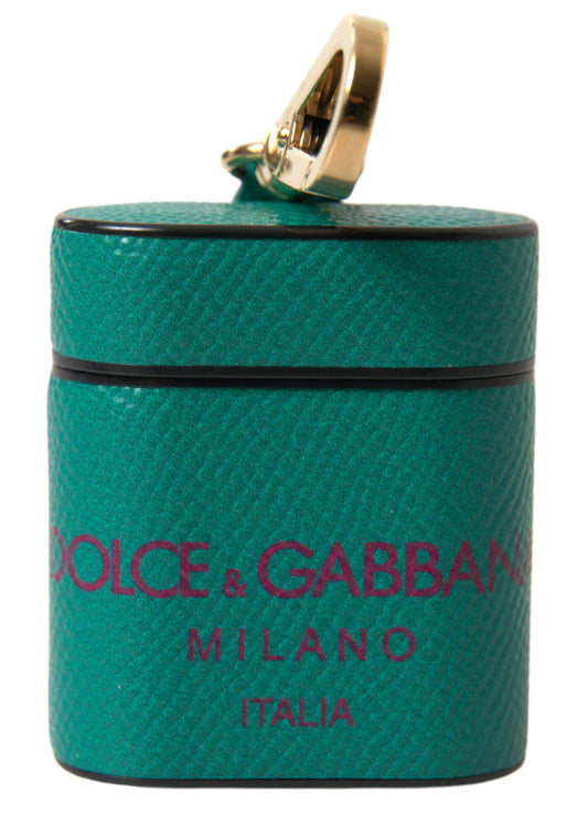 Dolce & Gabbana – Airpods-Etui mit Logo-Print in Kastanienbraun und Kalbsleder