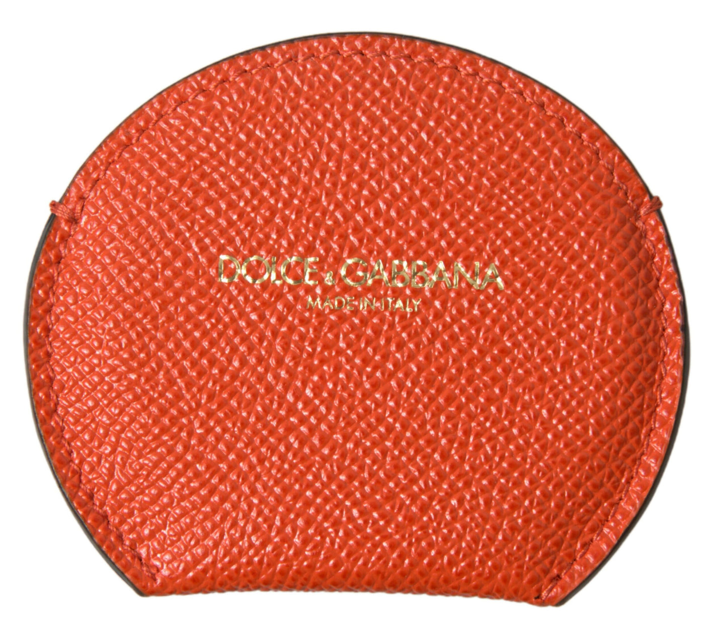 Dolce & Gabbana – Handspiegelhalter aus orangefarbenem Kalbsleder mit rundem Logo