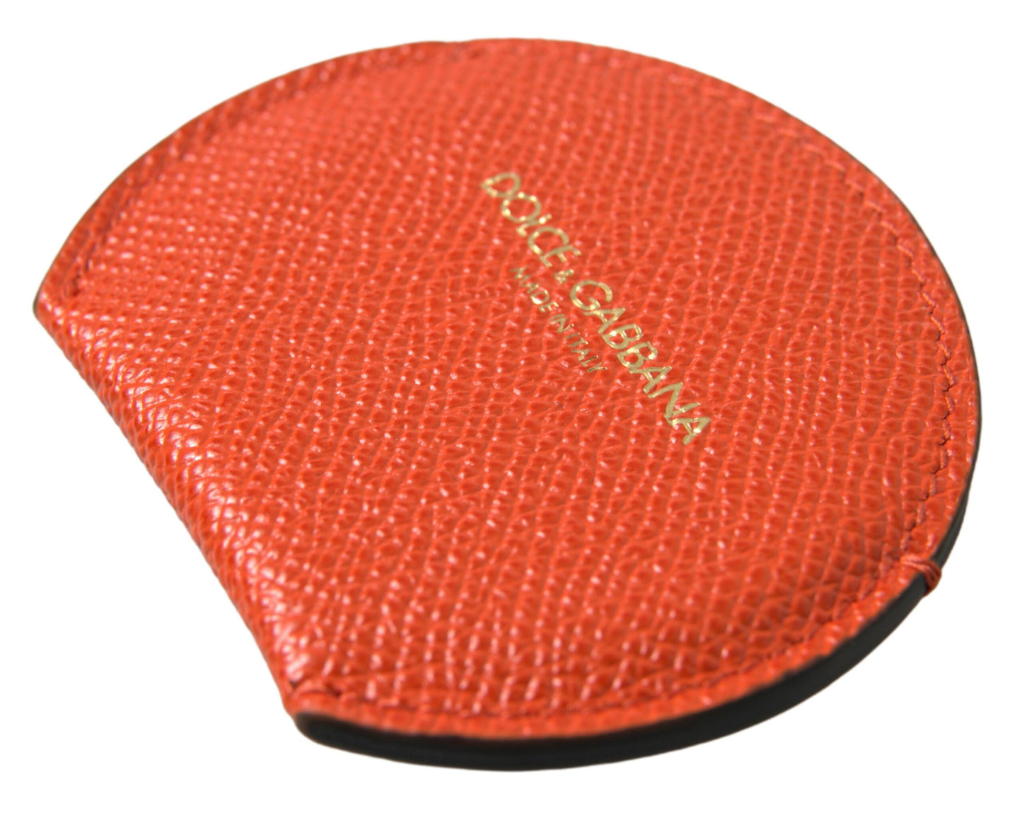 Dolce & Gabbana – Handspiegelhalter aus orangefarbenem Kalbsleder mit rundem Logo